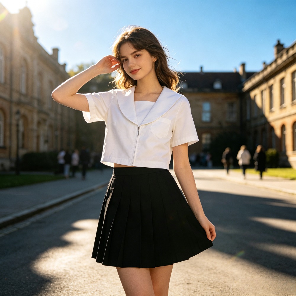 Cosplay Anime Basic - เสื้อนักเรียน JK สีขาว แขนยาว/แขนสั้น แบบคอปก คันโตะและซัปโปโร