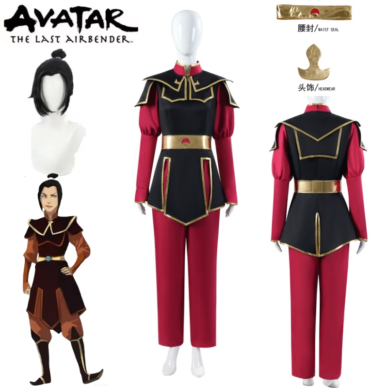 Cosplay Avatar Anime - ชุดคอสเพลย์อาซูล่า ชุดสีแดง พร้อมเครื่องประดับศีรษะและวิกผม ชุดคอสเพลย์อนิเมะอวตาร์สำหรับการแสดงบนเวทีและฮาโลวีน
