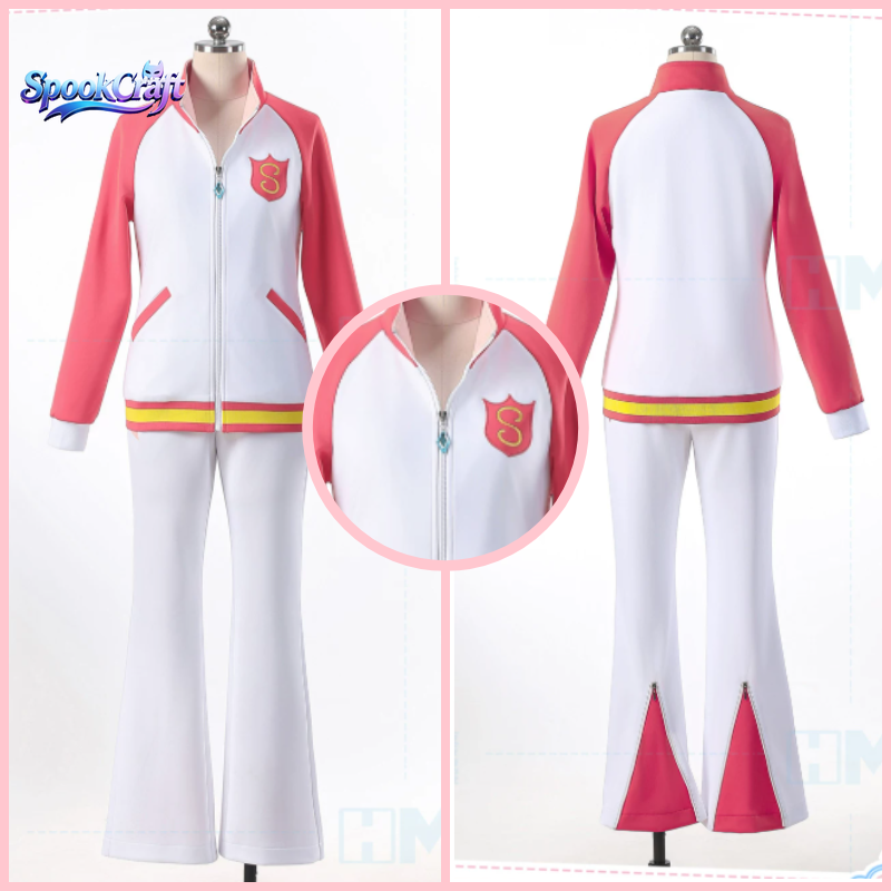 Anime Cosplay Pink - ชุดคอสเพลย์อนิเมะผู้หญิง อิคิโกะ โฮชิมิยะ จาก Aikatsu ชุดวอร์มสีชมพูขาวพร้อมกระเป๋า