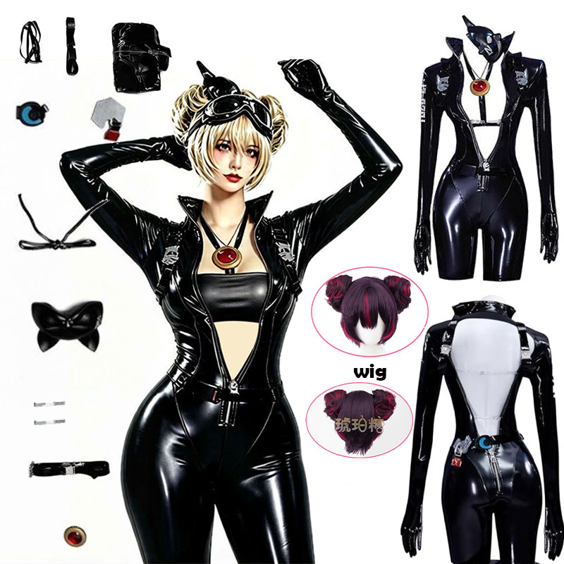 Costume Anime Cosplay - WHH อะนิเมะนิคเก้ ควินซีคอสเพลย์เครื่องแต่งกายชุดบอดี้สูทสีดำพร้อมเข็มขัดหน้ากากเย็บอย่างดีชุดคอสเพลย์ผู้หญิงเล่นบทบาทปาร์ตี้